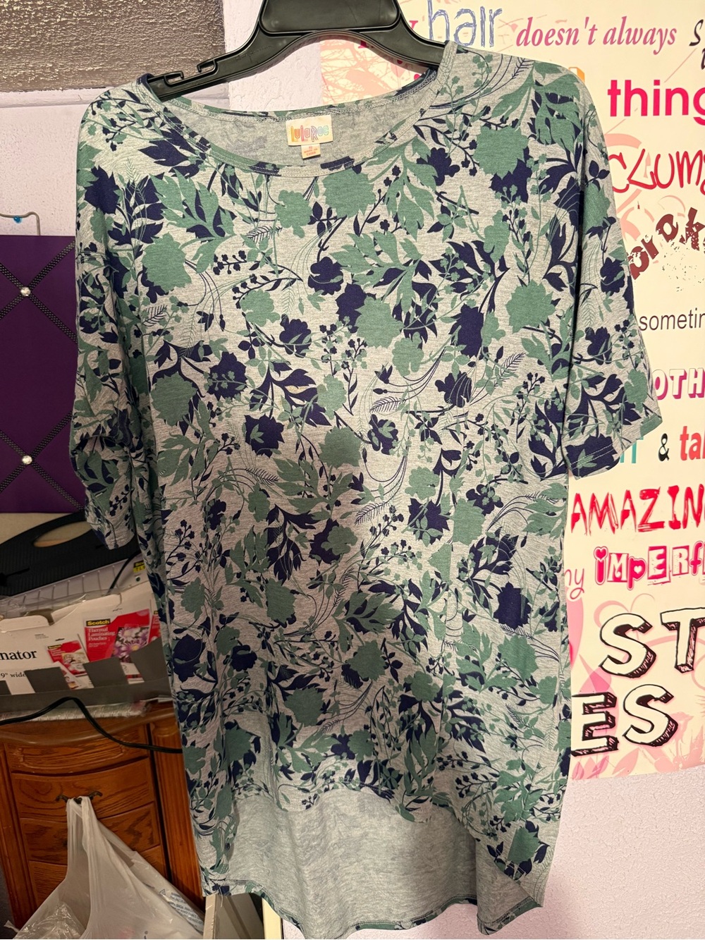 LuLaRoe Floral Tunic Top - Green and Navy
